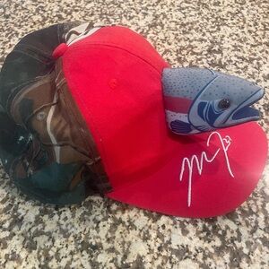 Angels Mike Trout Red and Camouflage Cap with Fish Design